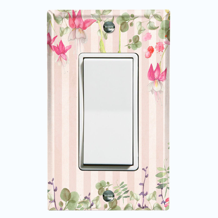 WorldAcc Metal Light Switch Plate Outlet Cover (Pink White Stripes